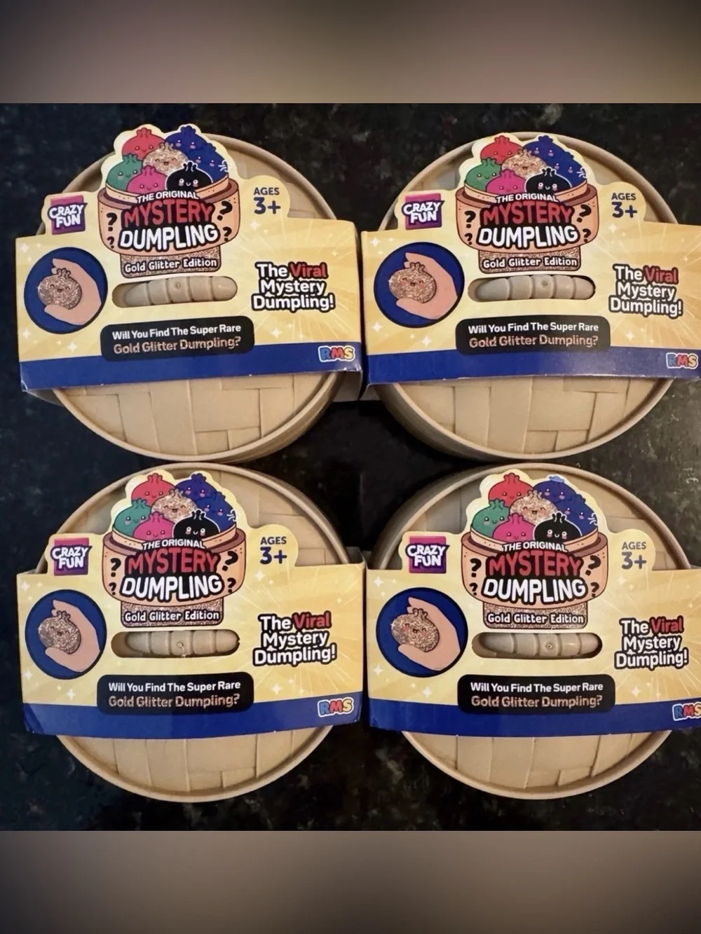 RMS Crazy Fun gold glitter edition Mystery Dumpling Squishy- pack of 4